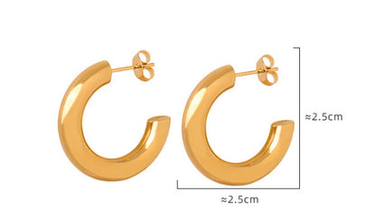 Simple C-Hoop Earrings - Gold Plated Titanium Steel Half Hoop Studs