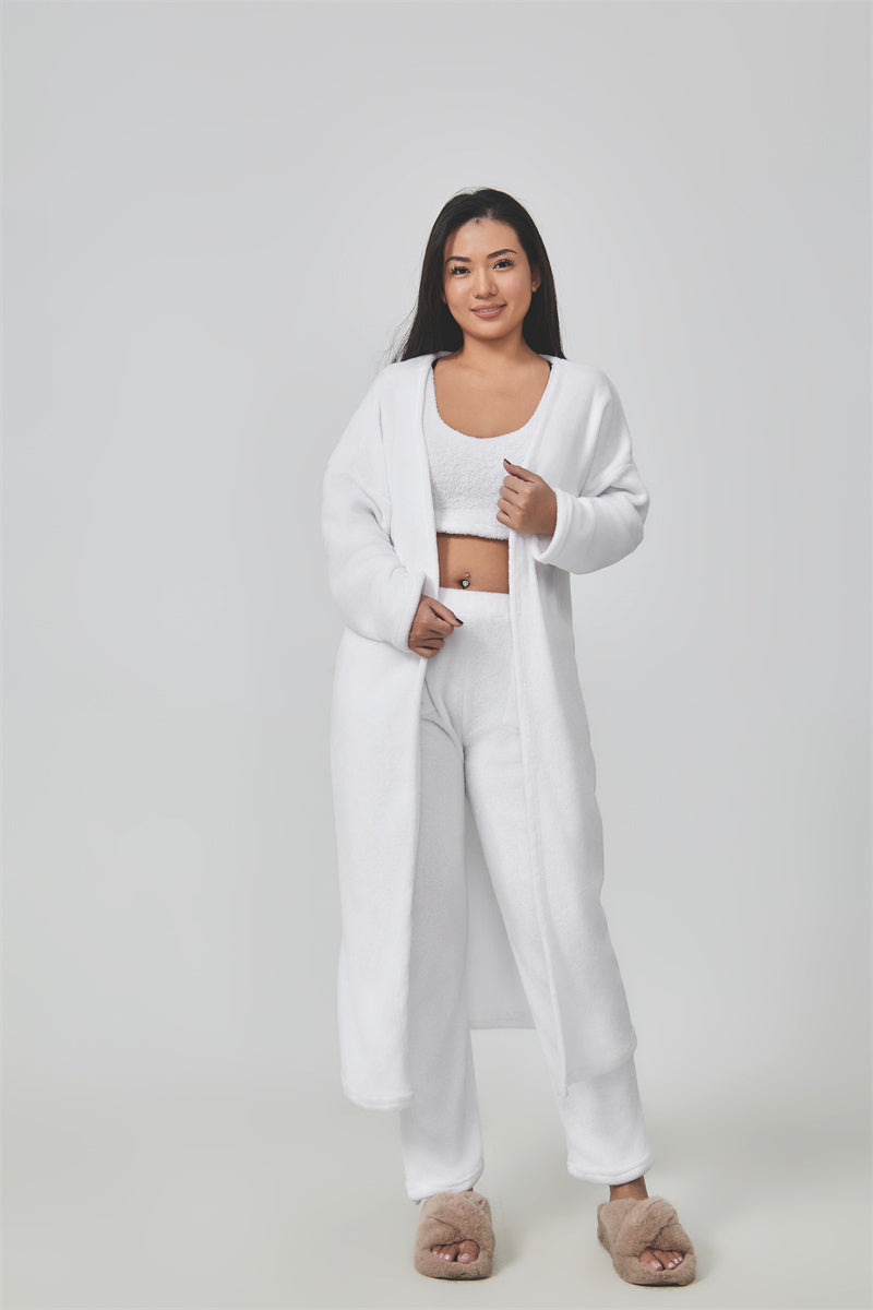 3-Piece Lounge Set - Cozy Crop Top, Wide-Leg Pants & Long Cardigan