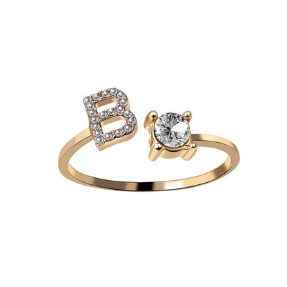Personalized Initial Letter Ring - Adjustable CZ Alphabet Ring in Gold, Silver, or Rose Gold
