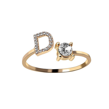Personalized Initial Letter Ring - Adjustable CZ Alphabet Ring in Gold, Silver, or Rose Gold