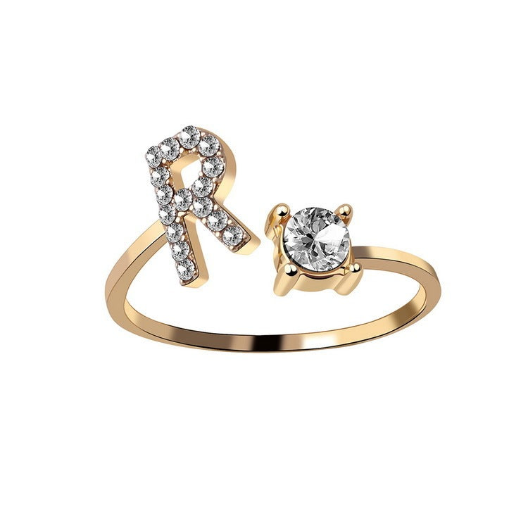 Personalized Initial Letter Ring - Adjustable CZ Alphabet Ring in Gold, Silver, or Rose Gold