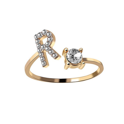 Personalized Initial Letter Ring - Adjustable CZ Alphabet Ring in Gold, Silver, or Rose Gold