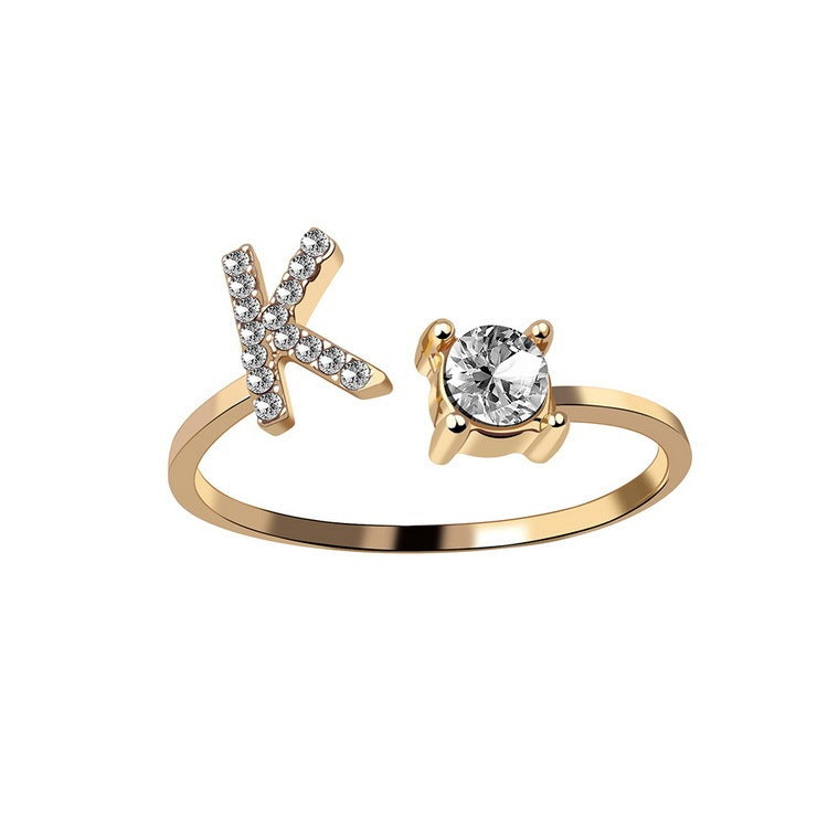Personalized Initial Letter Ring - Adjustable CZ Alphabet Ring in Gold, Silver, or Rose Gold