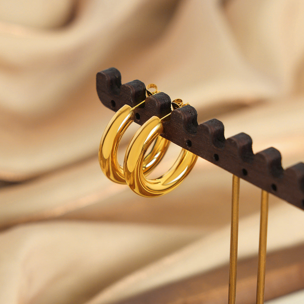 Simple C-Hoop Earrings - Gold Plated Titanium Steel Half Hoop Studs