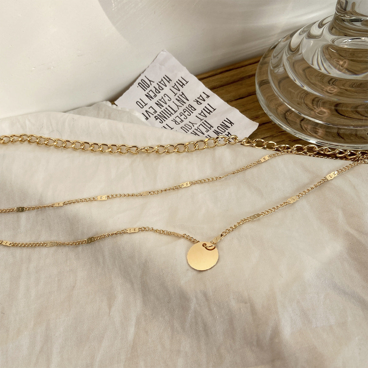 Layered Disc Pendant Necklace - Gold Multi-Chain Choker Set