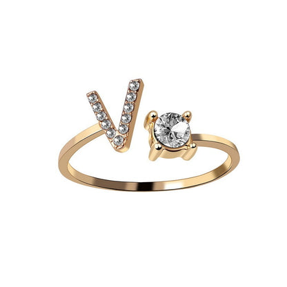 Personalized Initial Letter Ring - Adjustable CZ Alphabet Ring in Gold, Silver, or Rose Gold