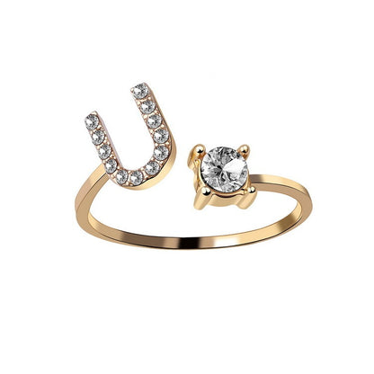 Personalized Initial Letter Ring - Adjustable CZ Alphabet Ring in Gold, Silver, or Rose Gold