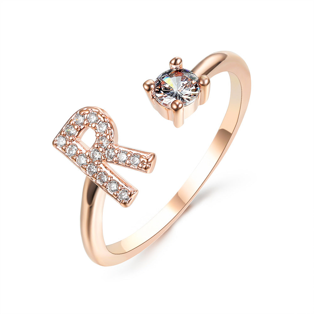 Personalized Initial Letter Ring - Adjustable CZ Alphabet Ring in Gold, Silver, or Rose Gold