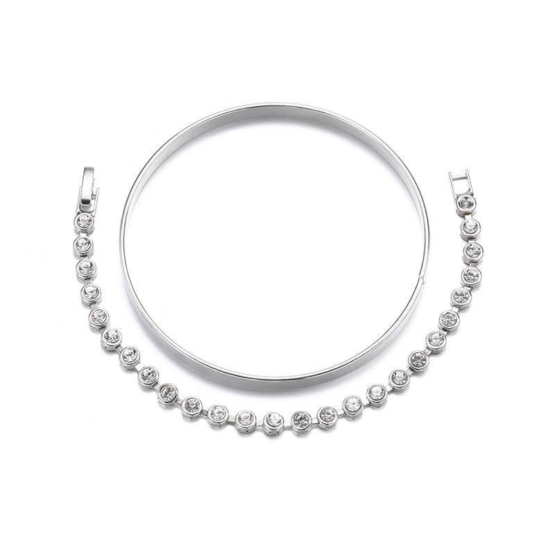 Vintage Crystal Bracelet Set - Gold Plated Statement Jewelry (2 Piece)