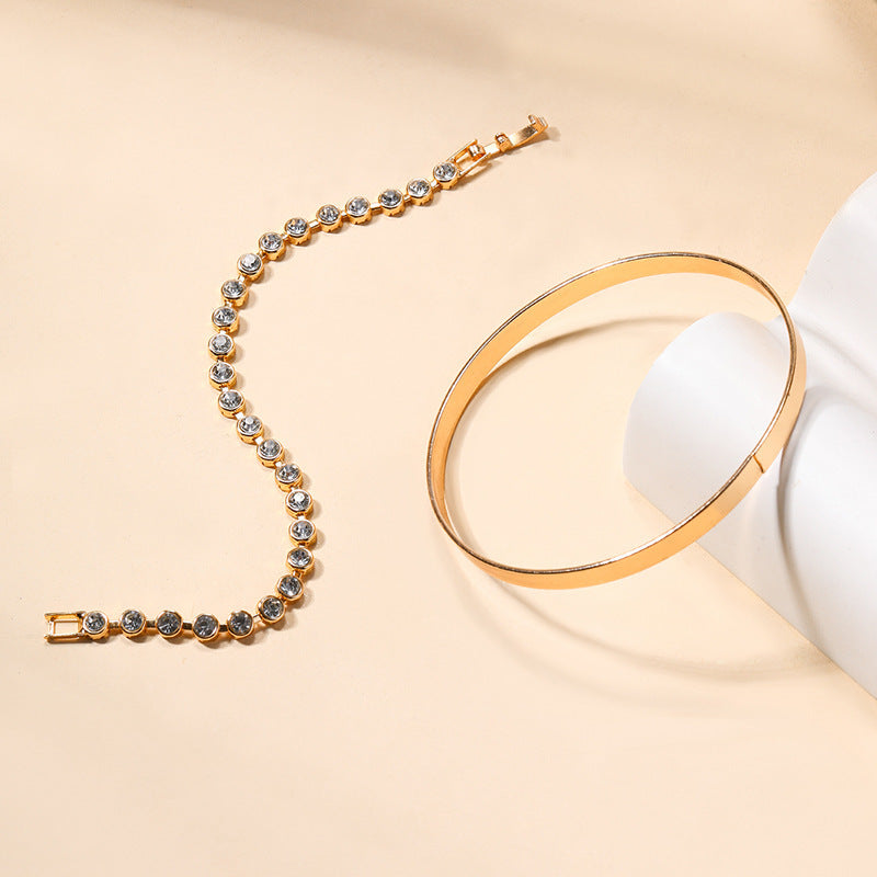 Vintage Crystal Bracelet Set - Gold Plated Statement Jewelry (2 Piece)