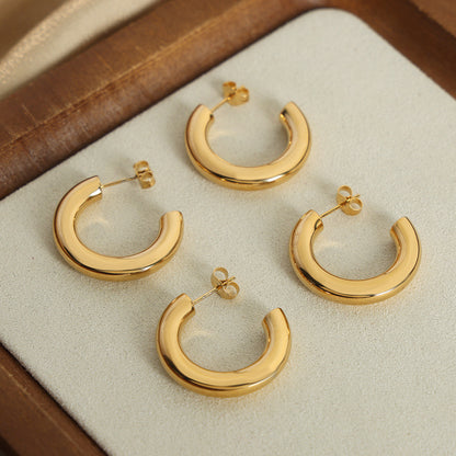 Simple C-Hoop Earrings - Gold Plated Titanium Steel Half Hoop Studs