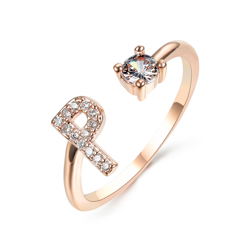 Personalized Initial Letter Ring - Adjustable CZ Alphabet Ring in Gold, Silver, or Rose Gold