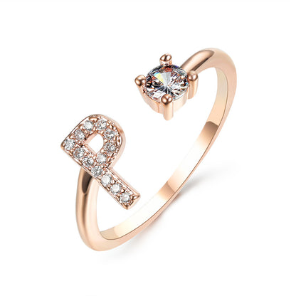 Personalized Initial Letter Ring - Adjustable CZ Alphabet Ring in Gold, Silver, or Rose Gold