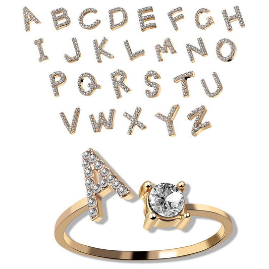 Personalized Initial Letter Ring - Adjustable CZ Alphabet Ring in Gold, Silver, or Rose Gold
