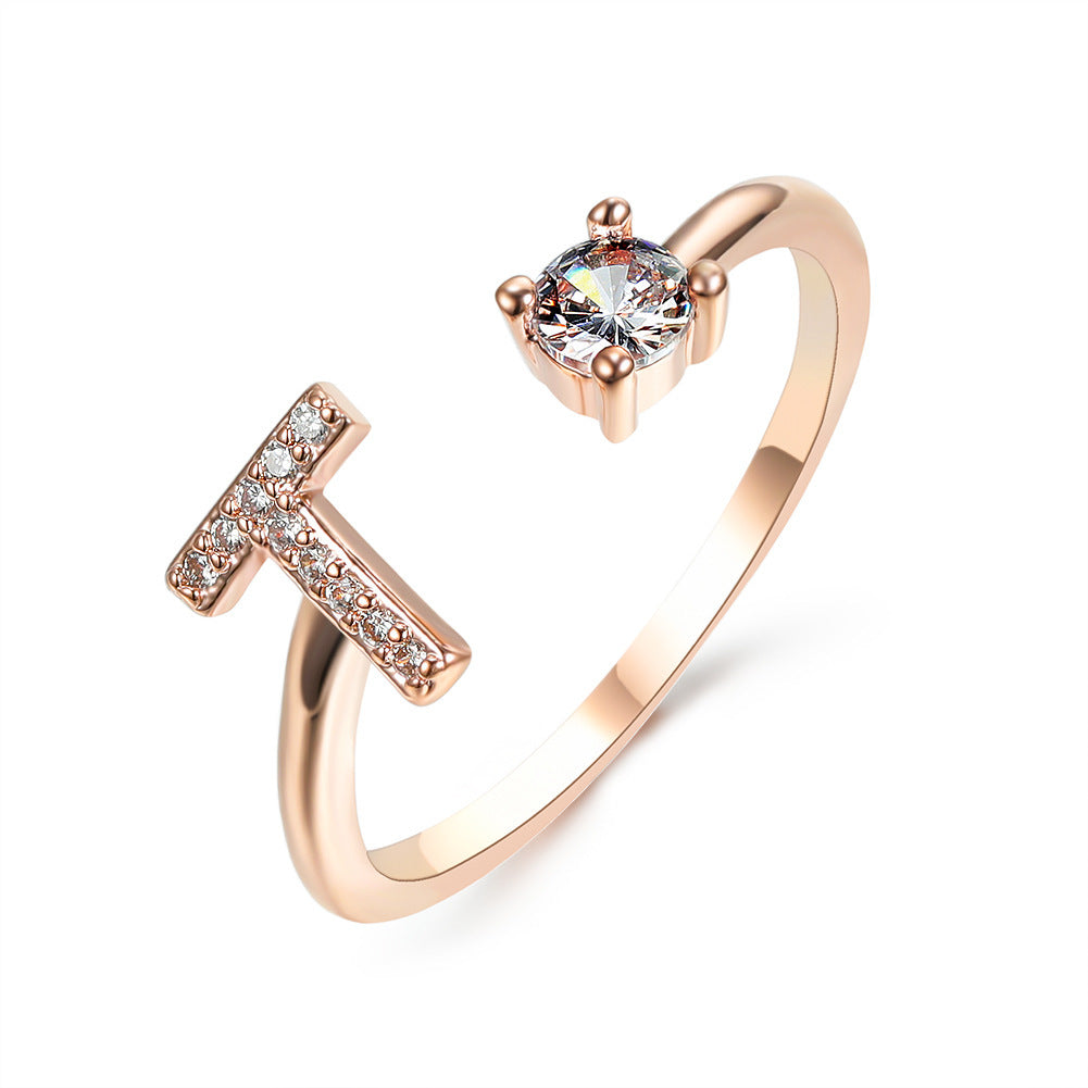 Personalized Initial Letter Ring - Adjustable CZ Alphabet Ring in Gold, Silver, or Rose Gold