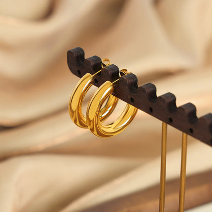 Simple C-Hoop Earrings - Gold Plated Titanium Steel Half Hoop Studs