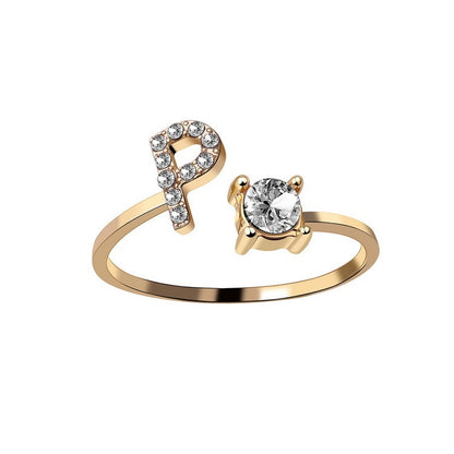 Personalized Initial Letter Ring - Adjustable CZ Alphabet Ring in Gold, Silver, or Rose Gold