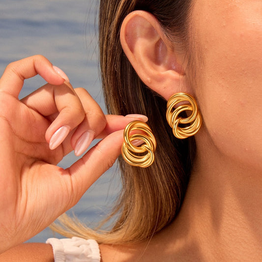 Double Circle Swirl Stud Earrings - 18K Gold Plated Stainless Steel