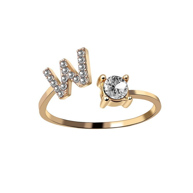 Personalized Initial Letter Ring - Adjustable CZ Alphabet Ring in Gold, Silver, or Rose Gold