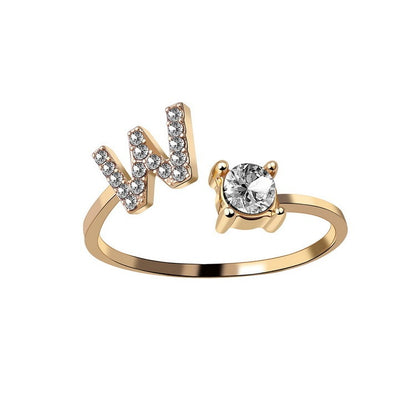 Personalized Initial Letter Ring - Adjustable CZ Alphabet Ring in Gold, Silver, or Rose Gold