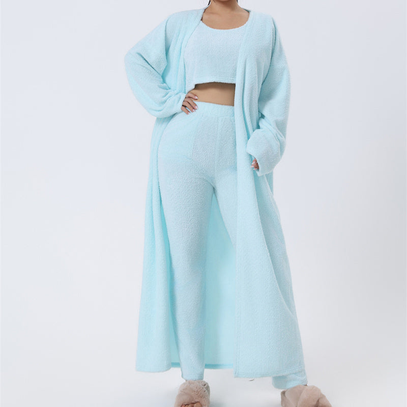 3-Piece Lounge Set - Cozy Crop Top, Wide-Leg Pants & Long Cardigan