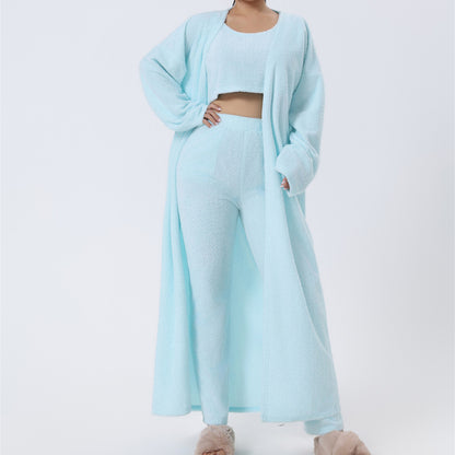 3-Piece Lounge Set - Cozy Crop Top, Wide-Leg Pants & Long Cardigan