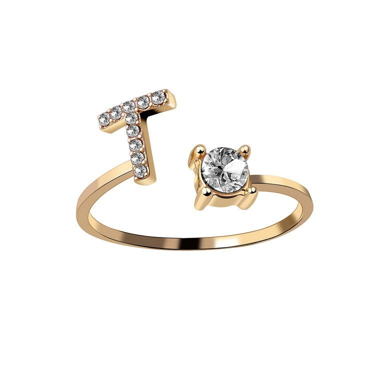 Personalized Initial Letter Ring - Adjustable CZ Alphabet Ring in Gold, Silver, or Rose Gold