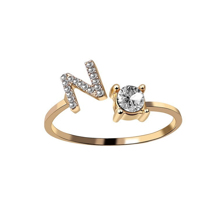 Personalized Initial Letter Ring - Adjustable CZ Alphabet Ring in Gold, Silver, or Rose Gold