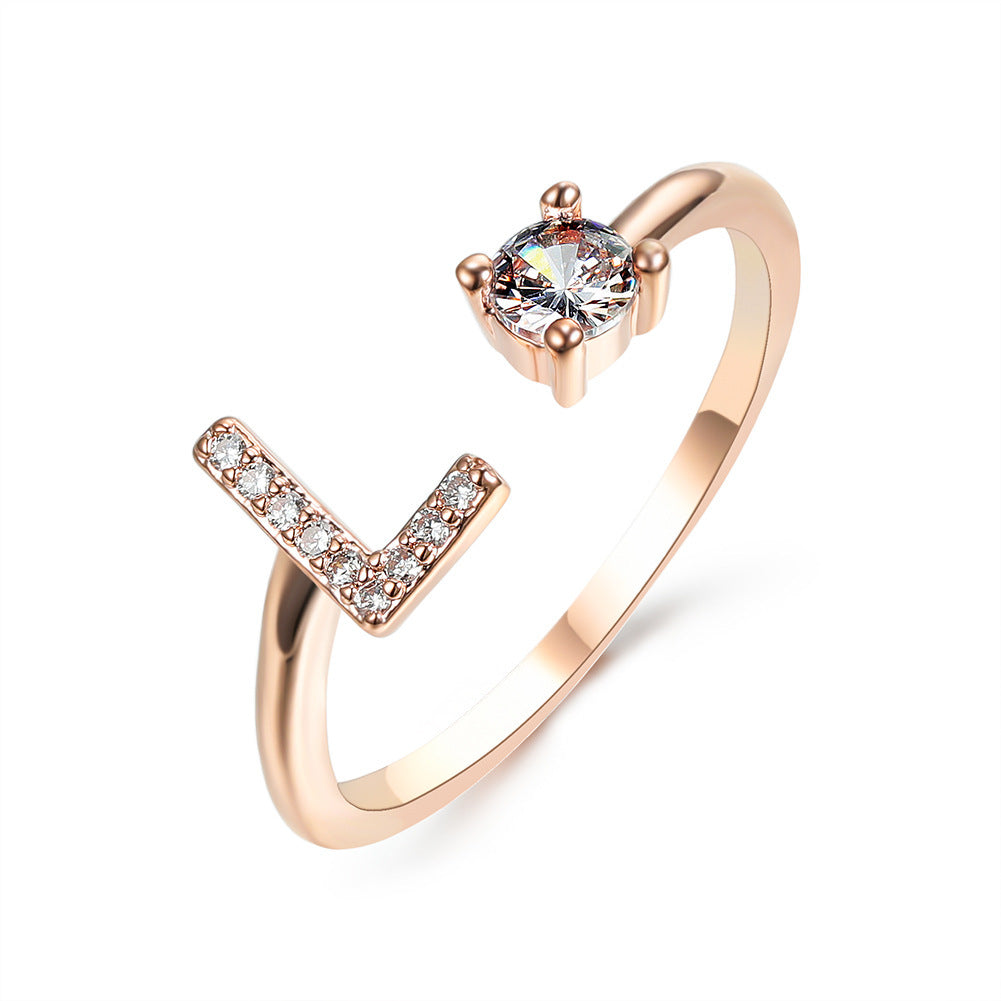 Personalized Initial Letter Ring - Adjustable CZ Alphabet Ring in Gold, Silver, or Rose Gold