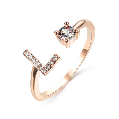 Personalized Initial Letter Ring - Adjustable CZ Alphabet Ring in Gold, Silver, or Rose Gold