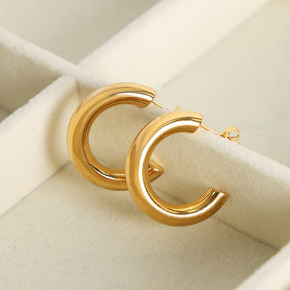 Simple C-Hoop Earrings - Gold Plated Titanium Steel Half Hoop Studs