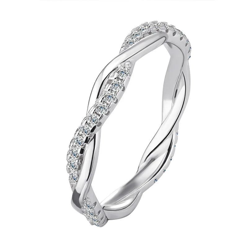 Twisted Moissanite Band Ring - Genuine 925 Sterling Silver