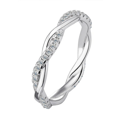 Twisted Moissanite Band Ring - Genuine 925 Sterling Silver
