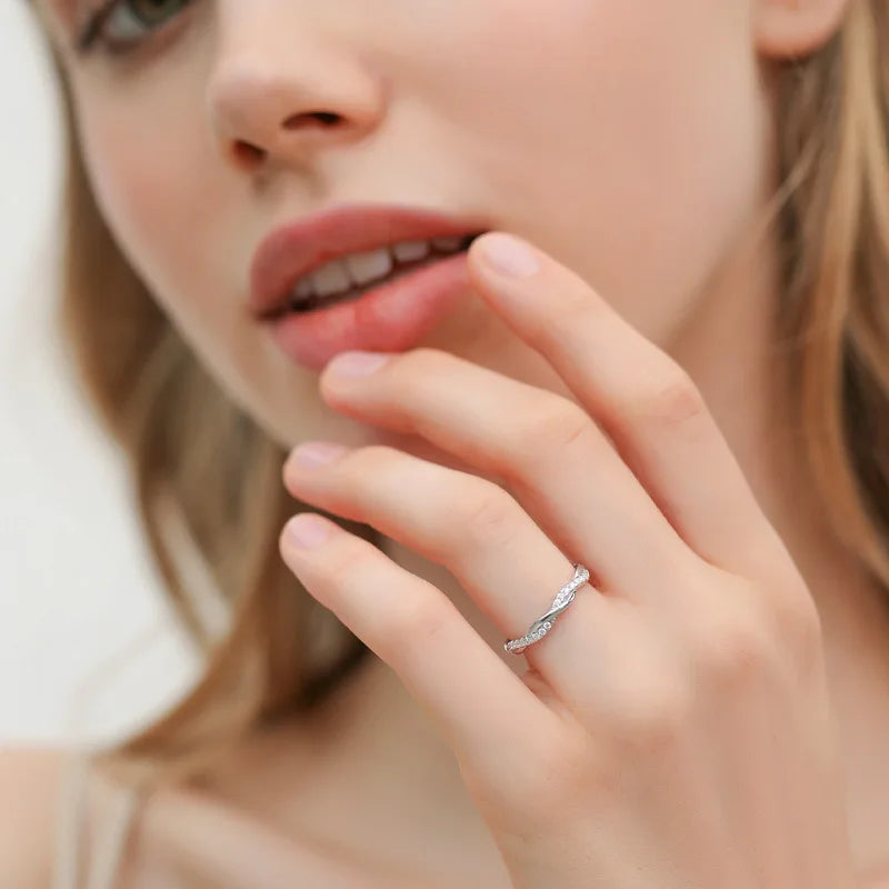 Twisted Moissanite Band Ring - Genuine 925 Sterling Silver
