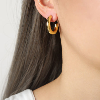 Simple C-Hoop Earrings - Gold Plated Titanium Steel Half Hoop Studs