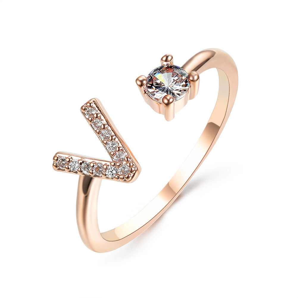 Personalized Initial Letter Ring - Adjustable CZ Alphabet Ring in Gold, Silver, or Rose Gold