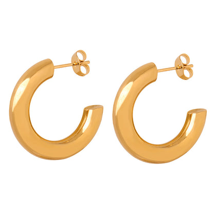 Simple C-Hoop Earrings - Gold Plated Titanium Steel Half Hoop Studs