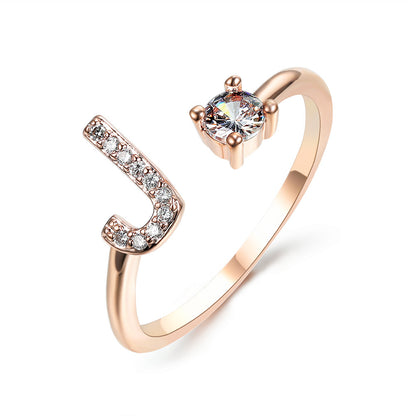 Personalized Initial Letter Ring - Adjustable CZ Alphabet Ring in Gold, Silver, or Rose Gold