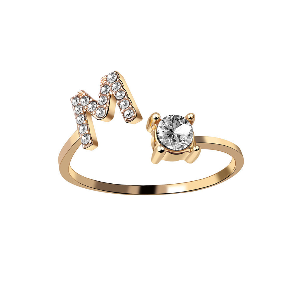 Personalized Initial Letter Ring - Adjustable CZ Alphabet Ring in Gold, Silver, or Rose Gold