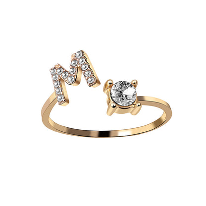 Personalized Initial Letter Ring - Adjustable CZ Alphabet Ring in Gold, Silver, or Rose Gold