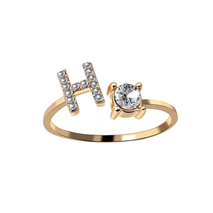 Personalized Initial Letter Ring - Adjustable CZ Alphabet Ring in Gold, Silver, or Rose Gold