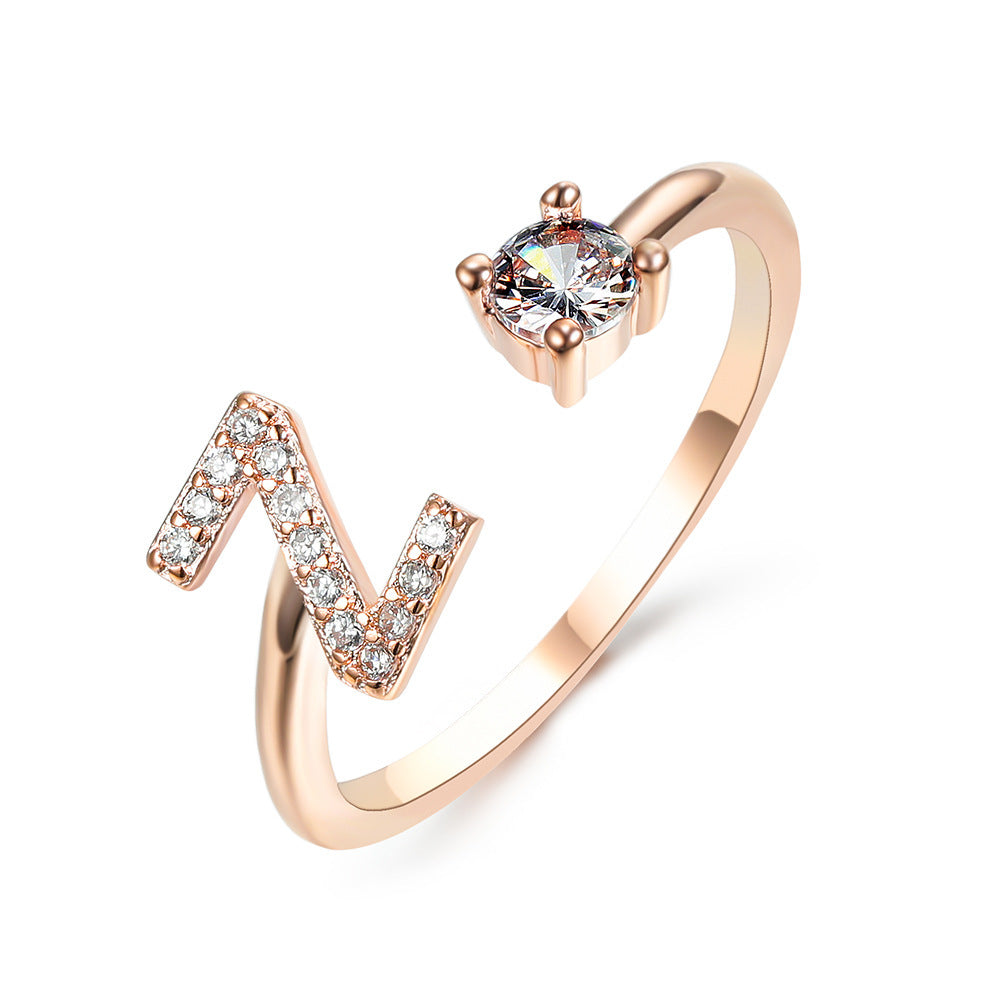 Personalized Initial Letter Ring - Adjustable CZ Alphabet Ring in Gold, Silver, or Rose Gold