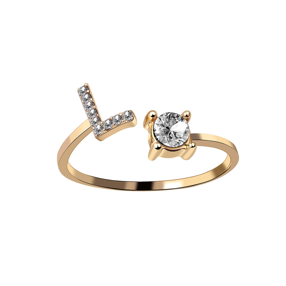 Personalized Initial Letter Ring - Adjustable CZ Alphabet Ring in Gold, Silver, or Rose Gold