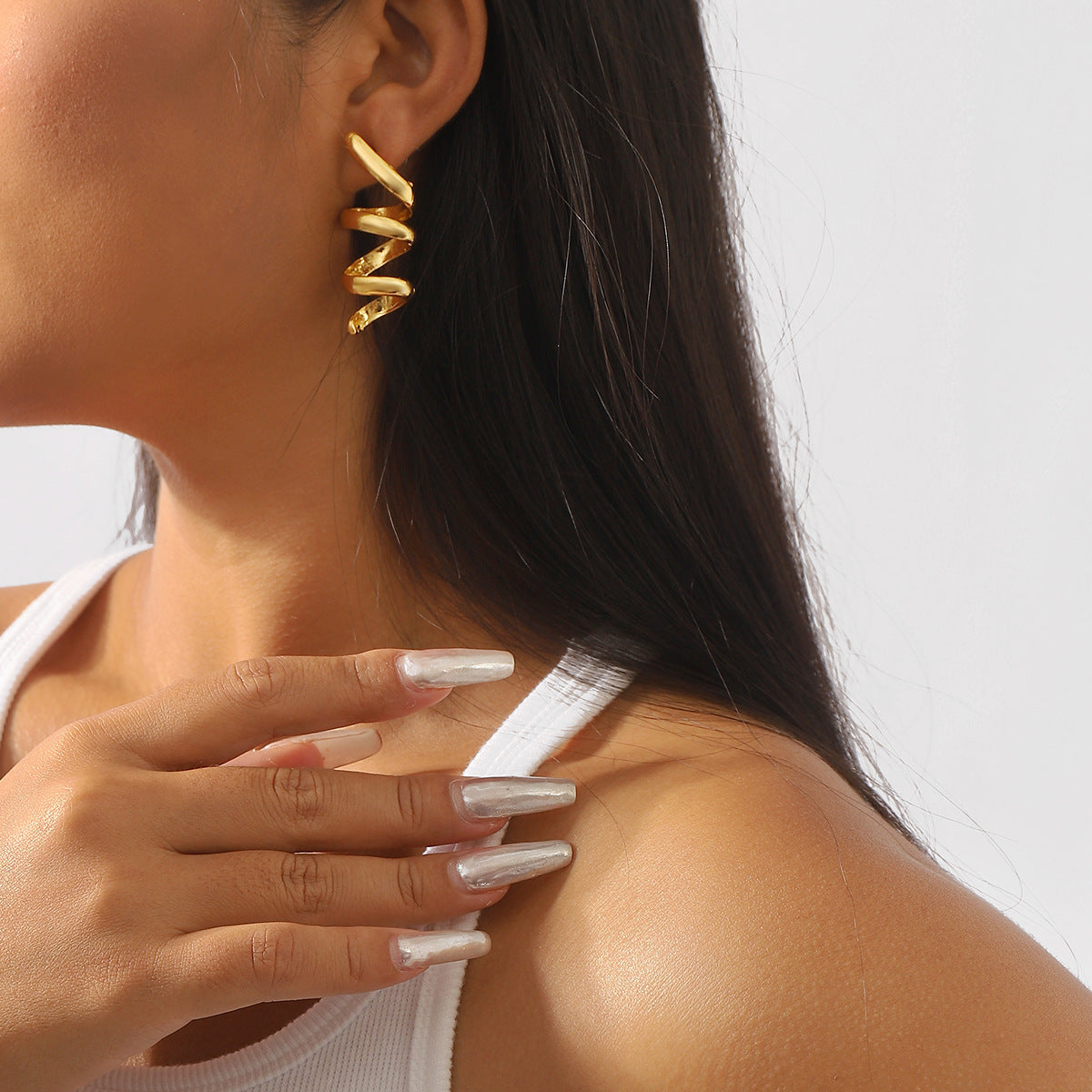 Modern Spiral Drop Earrings - Minimalist Geometric Statement Dangles