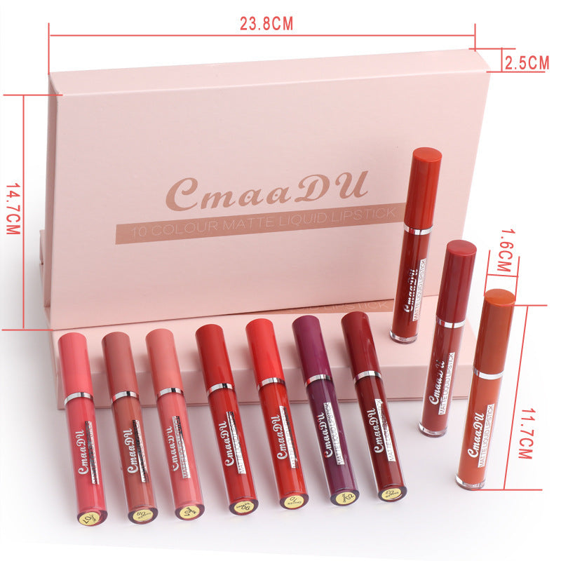 10-Piece Matte Lipstick Set - Long-Lasting Waterproof Lip Color Collection